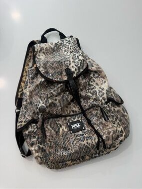 PINK Victoria's Secret Leopard Sequin Backpack in Beige and Brown